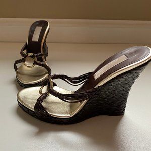 Michael Kors Brown/Gold Leather Wedge Sandals